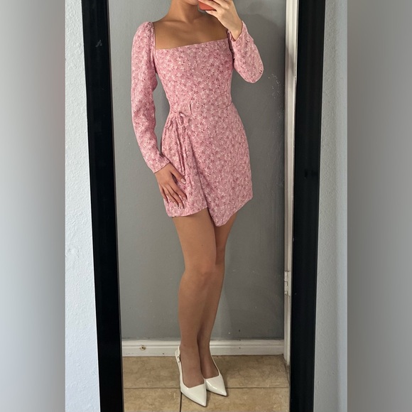 Reformation pink ditsy floral print longsleeve dress 6 coquette feminine brunch - Picture 4 of 16